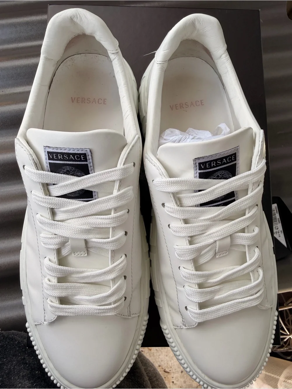 Versace White Leather Low-Top Platform Sneakers